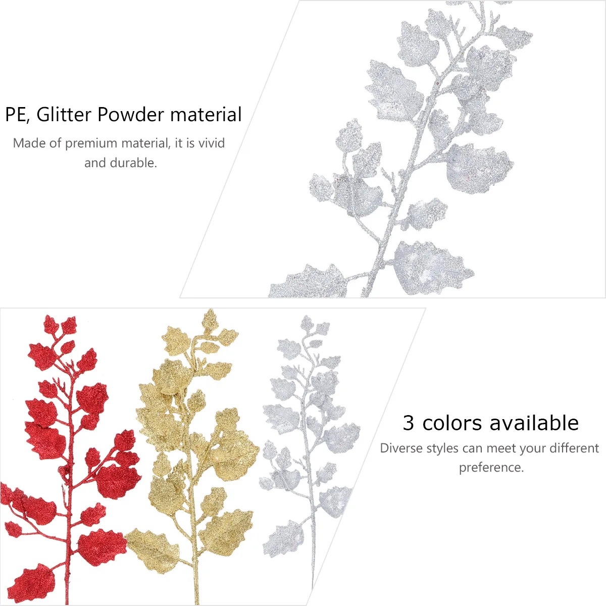 

10Pcs Shiny Glittered Bay Leaf Artificial Christmas Decor Home Furnishings Christmas Glitter Leaves Glittered Bay Leaf