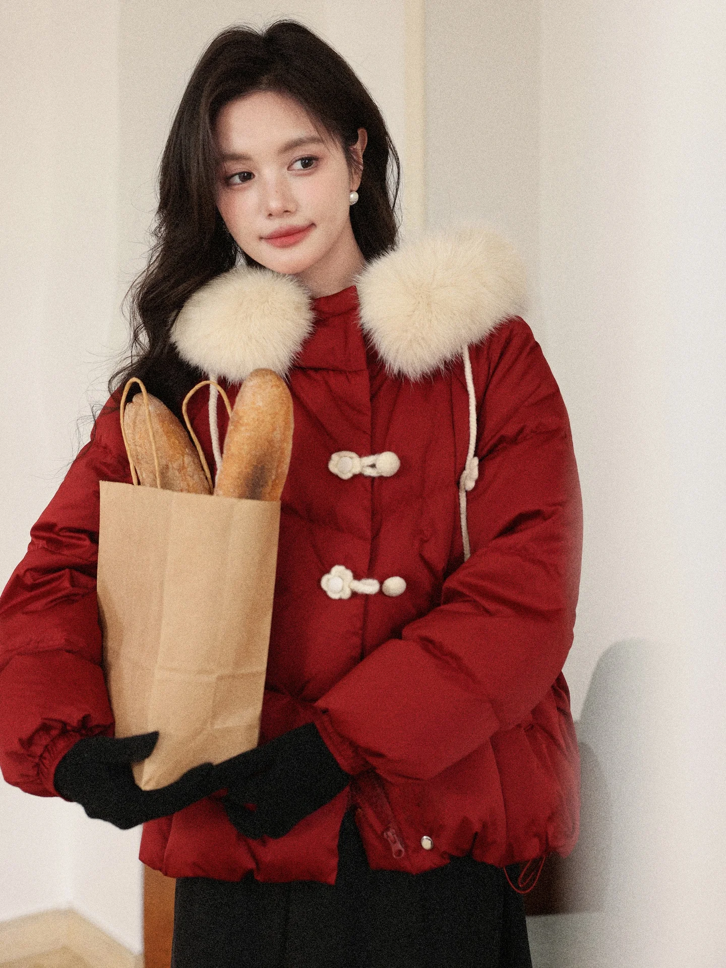 

Теплое пуховое пальто с отстегивающимся меховым воротником, повседневное, приталенное, с длинными рукавами, китайский бренд LiangXiangNan