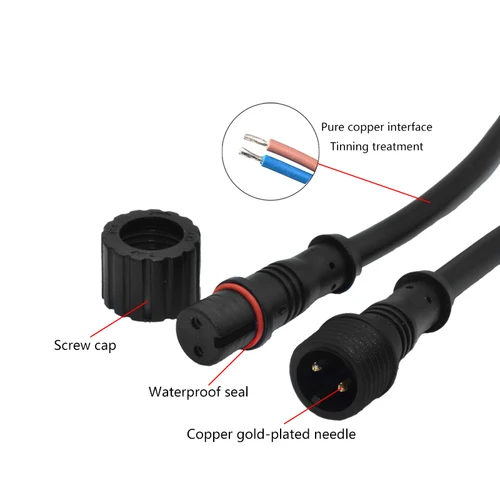 Imagen 2 del producto 1 Juego de Cable conector impermeable negro de 2/3 pines, enchufe macho y enchufe hembra para tiras de luz LED con Cable de 50cm de longitud