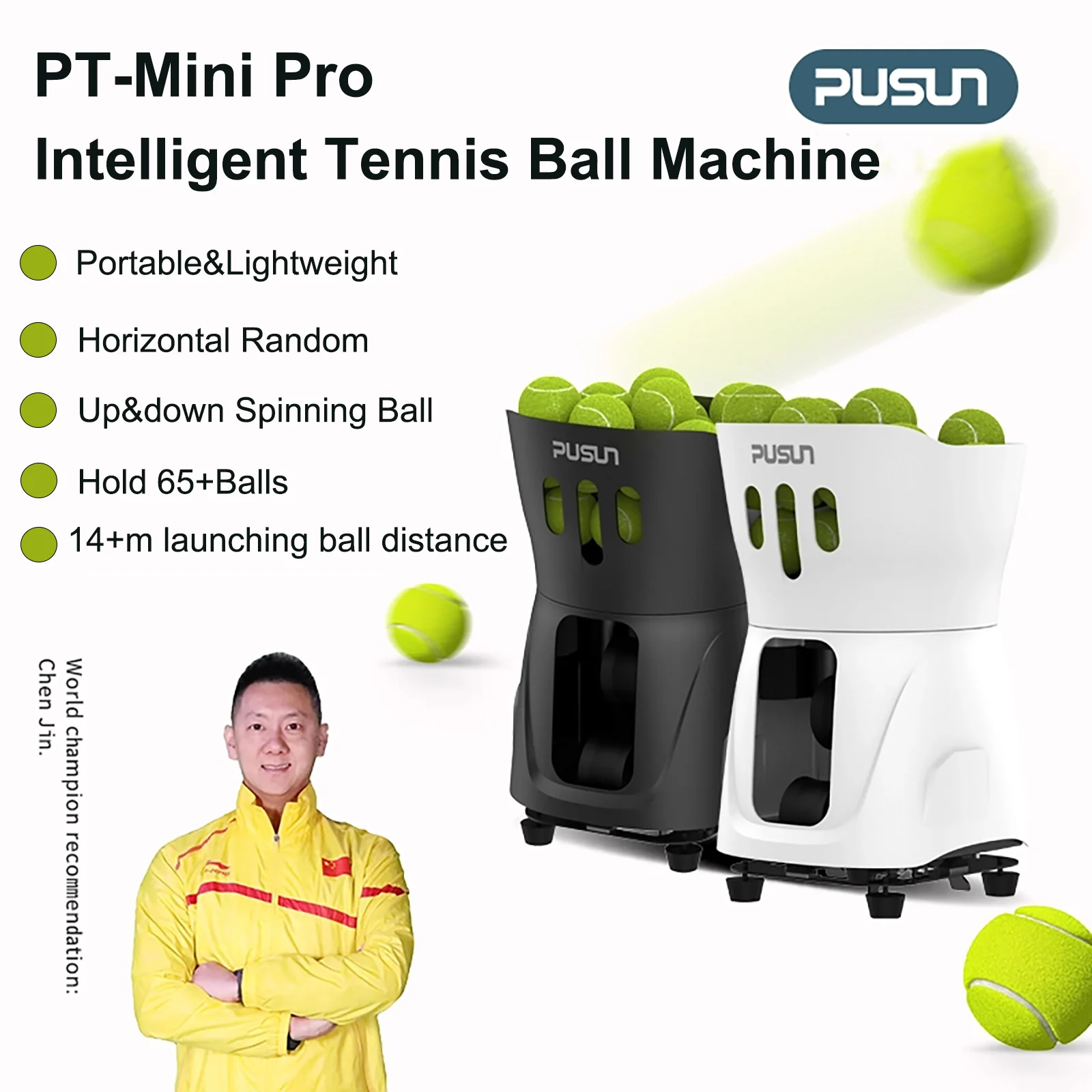 Portable Tennis Ball Machine(PT-Mini Pro),  Hold 65+Balls, Support App&Remote Control, 3-5hs Battery Life, Easy Store&Transfer