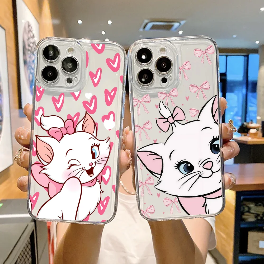 Bonito dos desenhos animados m-marie c-gato caso de telefone funda para iphone 12 11 13 14 15 16 17mini max pro plus à prova de choque macio claro capa traseira