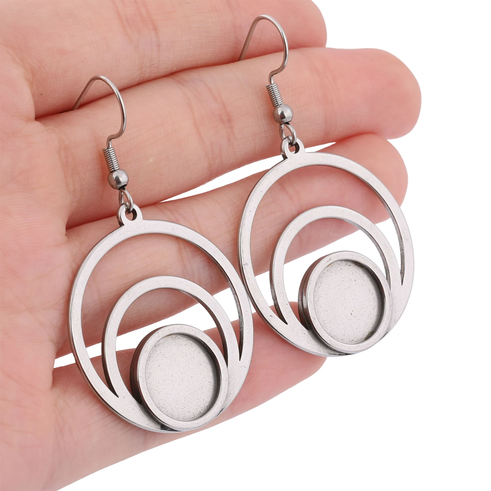 Image of 6 Stück Edelstahl-Doppelring-Ohrringrohlinge passend für 12mm Cabochon-Ohrringfassungen DIY-Haken-Befestigungen