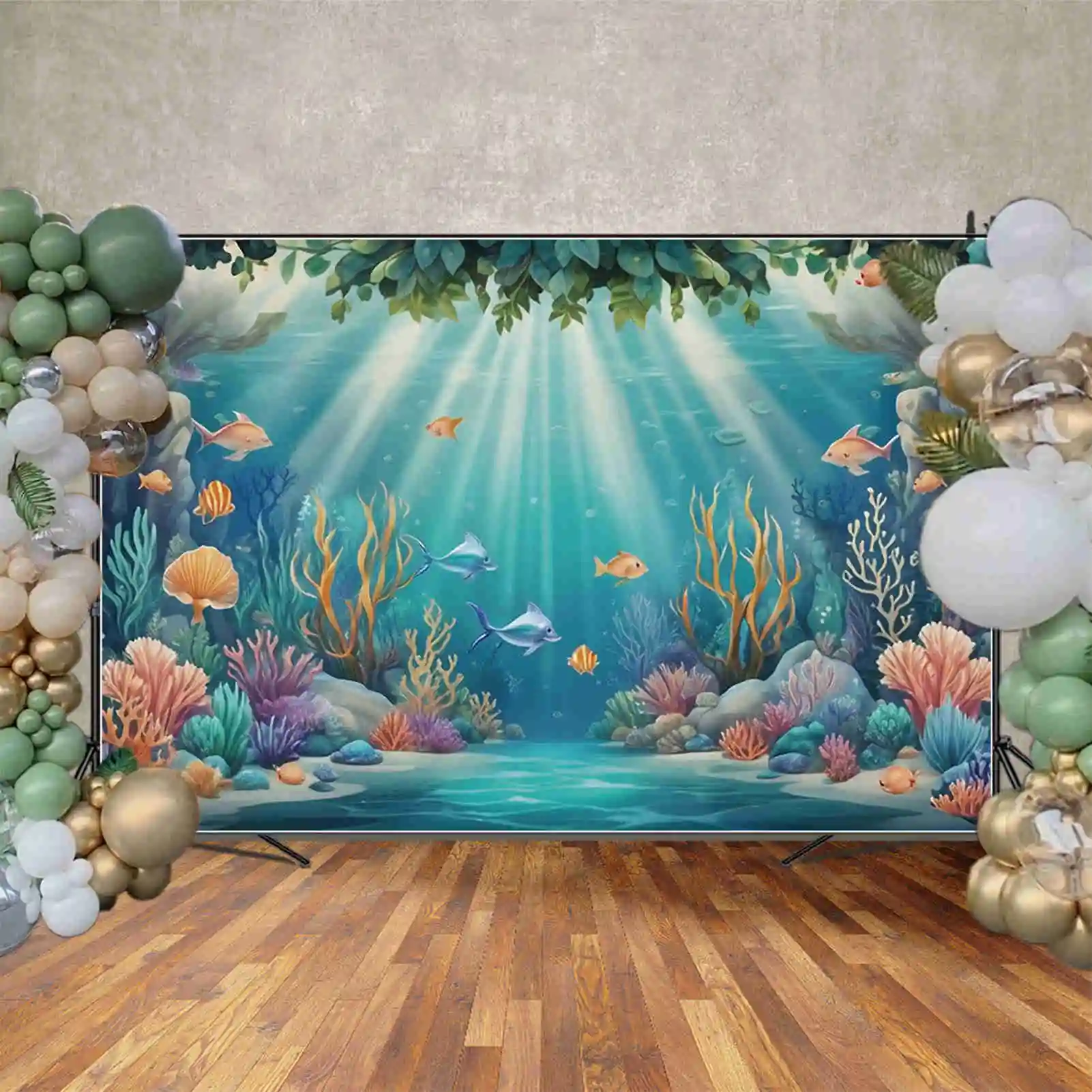 MOON.QG Custom Children Birthday Party Background Photography Mermaid Theme Summer Seabed Backdrop Underwater Studio Accessories