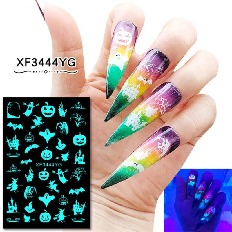 Ensemble d'Autocollants pour Ongles Shoous, Design de Manucure, Pointes Adhésives, Décorations Nail Art, Citrouille Laser Halloween, Crâne, 1-8Pcs