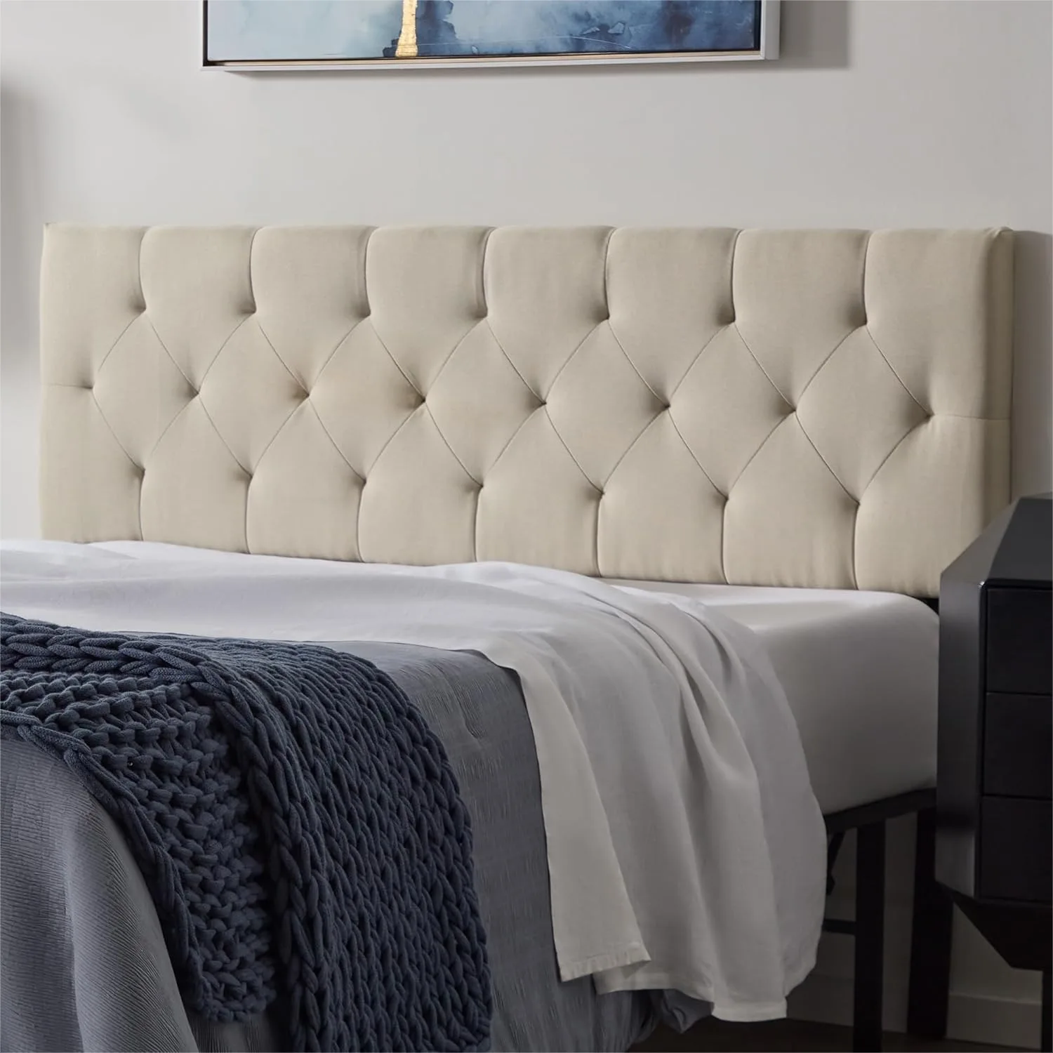 

King Size Upholstered Headboard with Diamond Tufting, Adjustable Height 34-46", Easy Assembly