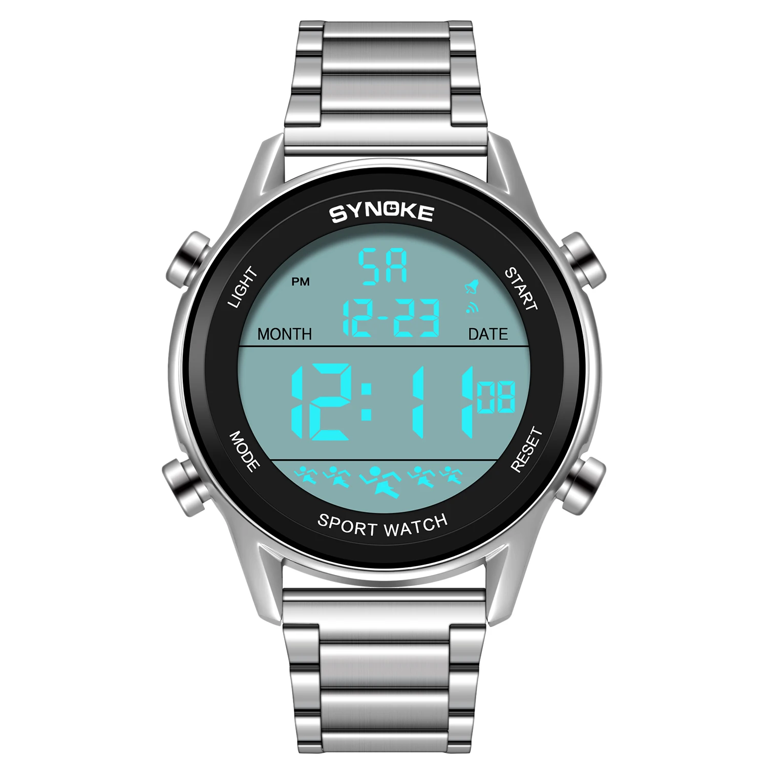 SYNOKE Stainless Steel Strap Digital Men\'s Watches Chrono Clock Waterproof Male Wristwatch Electronic Watches Relogio Masculino