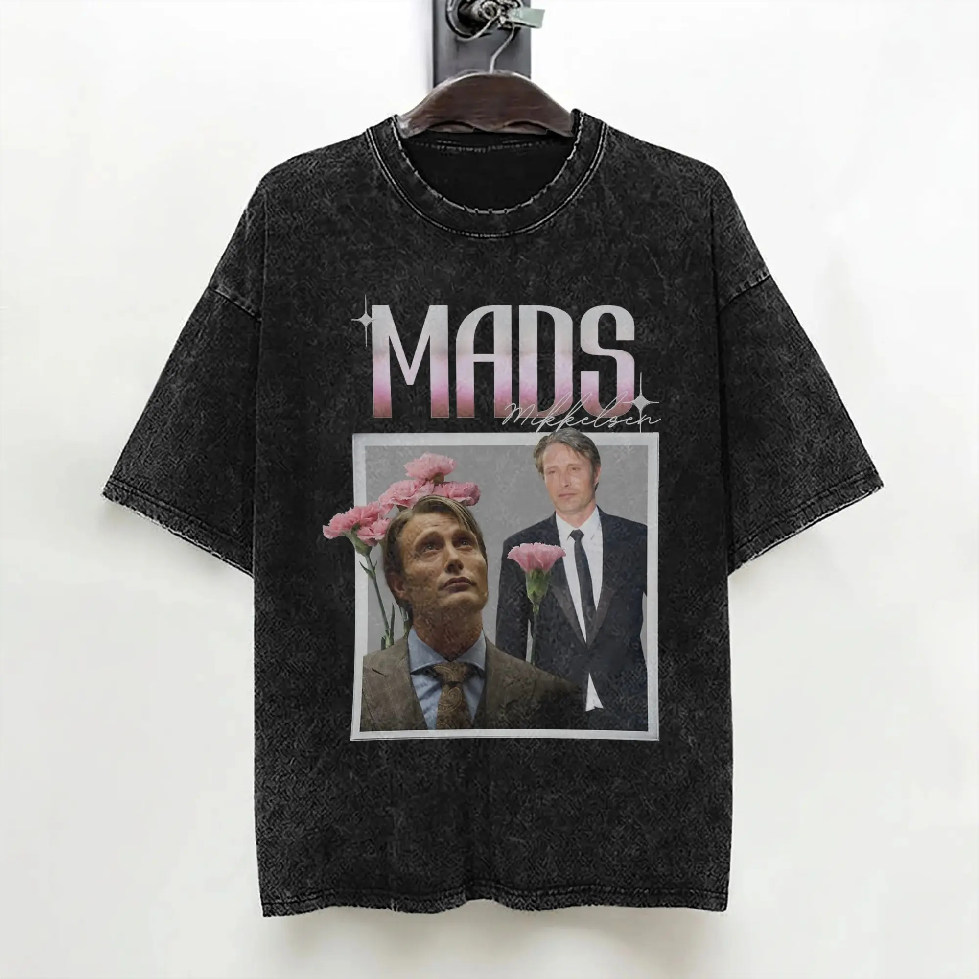 Mads Mikkelsen Actor T Shirt Washed Short Sleeve Harajuku T-Shirt  Novelty Men Women Streetwear Printed Tee Shirt