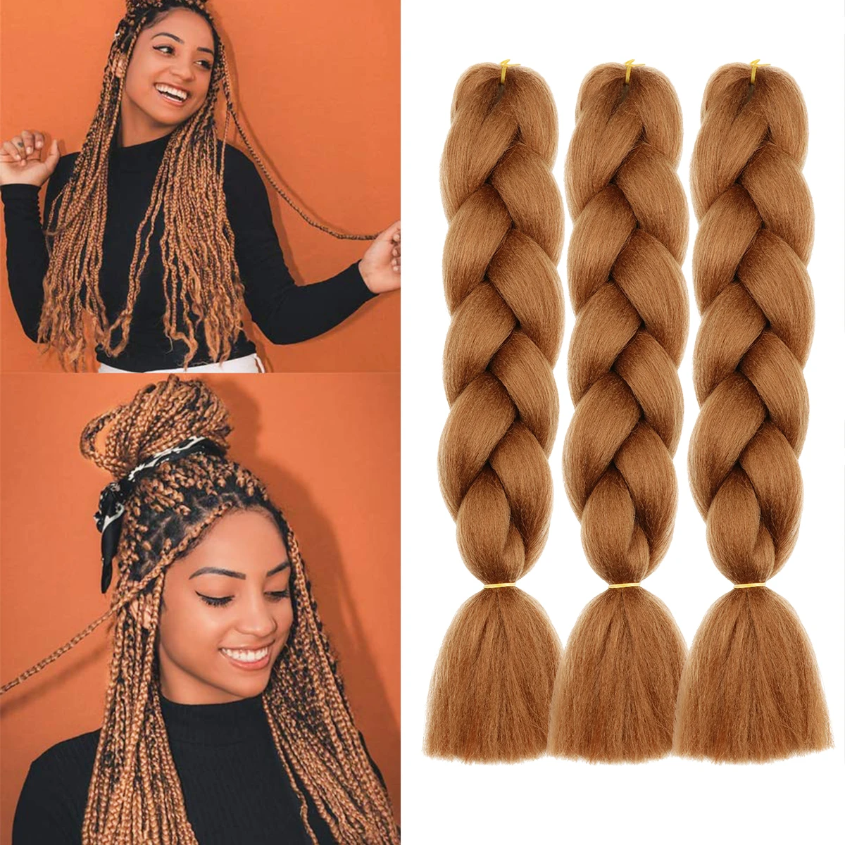 

Colorful Jumbo Braiding Hair Extensions Synthetic Fiber Hair Extension For Box Braids Crochet Braids Braiding Hair (Brown)