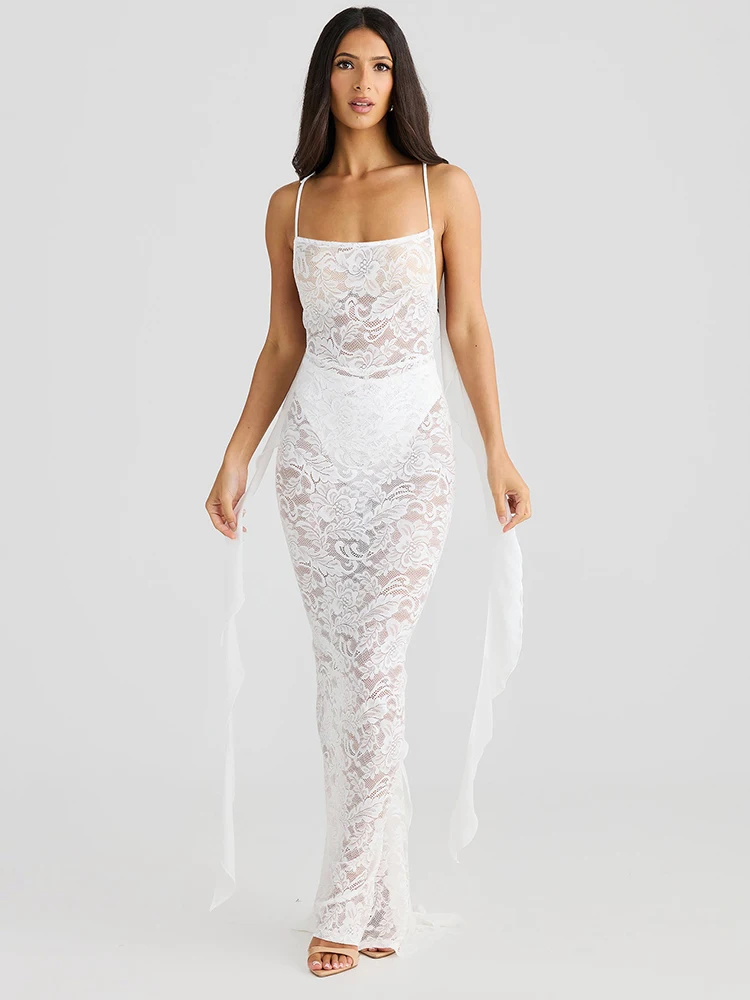 Seltsame Puss Mesh Patchwork Kleid Frauen Sexy Jacquard Backless Ärmellose Lange Band Mitternacht Hipster Coquett Club Party Outfits