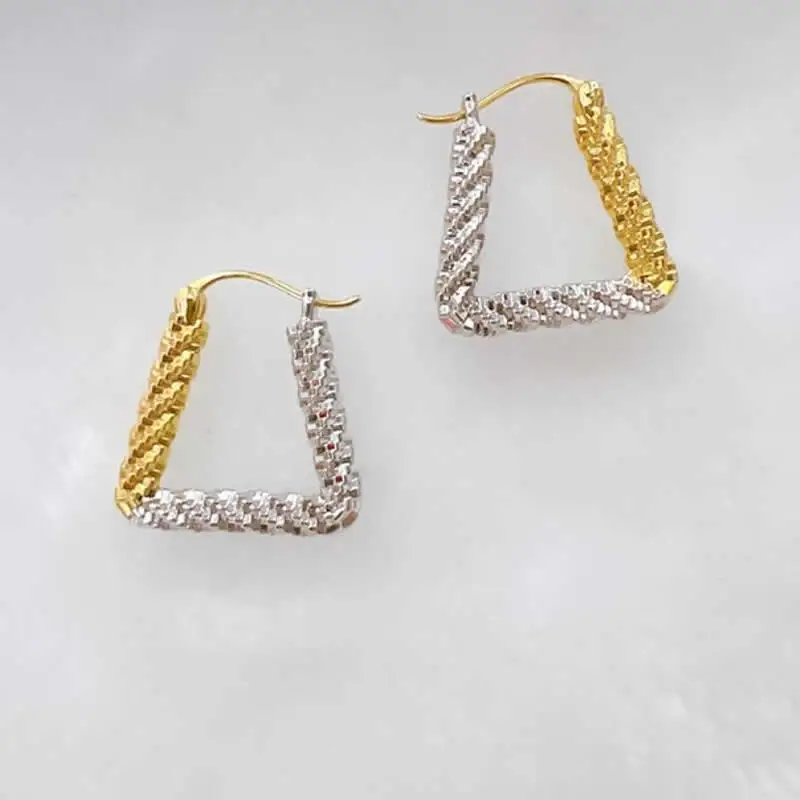 Pure 18K Multi-tone Gold Earrings Heavy Gold AU750 Gold geometry Hoop Earrings