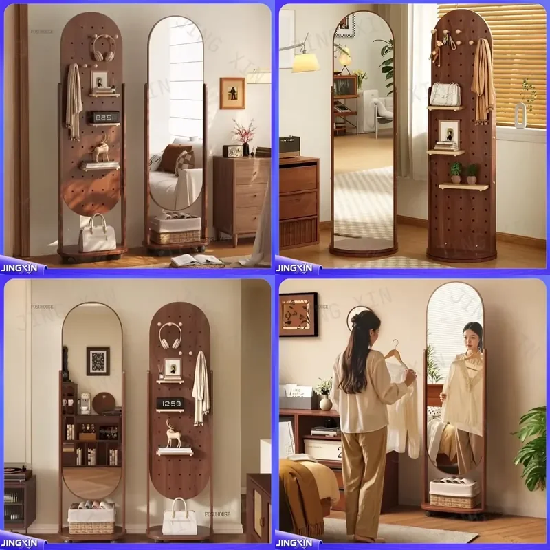 custom for Modern Minimalist Rotatable Full Length Floor Mirror with Clothes Hanger Integrated Standing Dressing Mirror for