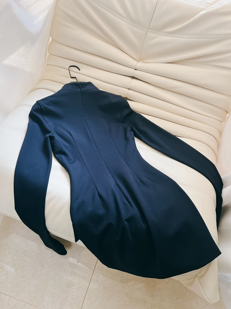 Ele High Collar Bodycon Dr Sexy Sophistied Ladylike Sle Polyester Fiber Long Sve A-Line Skirt Ba Zipper