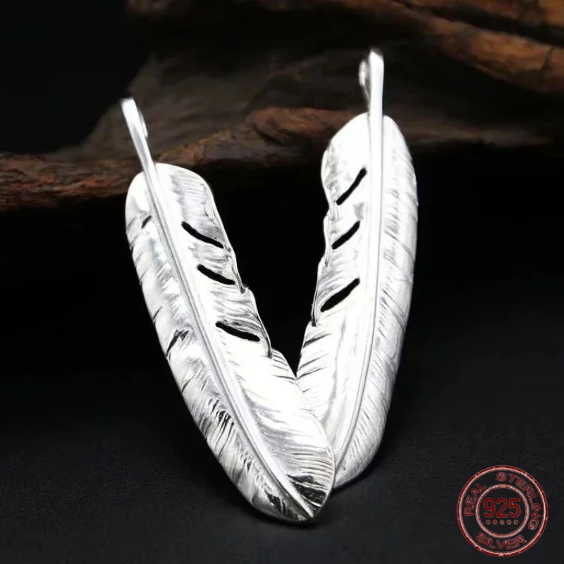 

S925 sterling silver pendant wholesale graffiti feather emerald necklace men and women can wear versatile handmade