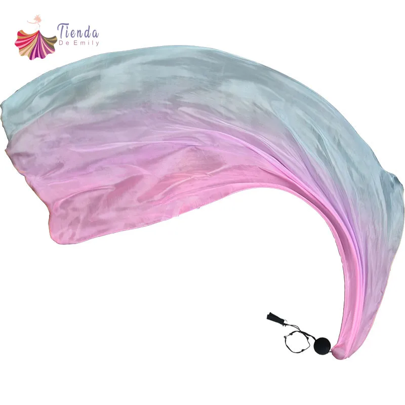 Women Hand Made Belly Dance Real Silk Poi Veil Streamer Throw Ball One Ball One Veil Light Weight Colorful 200x90cm Adults Show