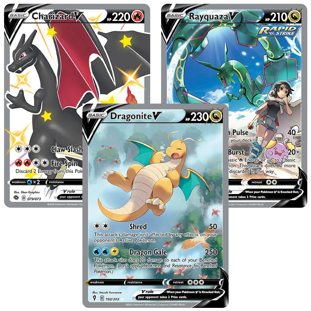 PKM Cards V Foil rare Holographic Game Collectibles Dragonite/Charizard/Rayquaza/Machamp/Espeon/Glaceon/V Cards PTCG Toys Gifts