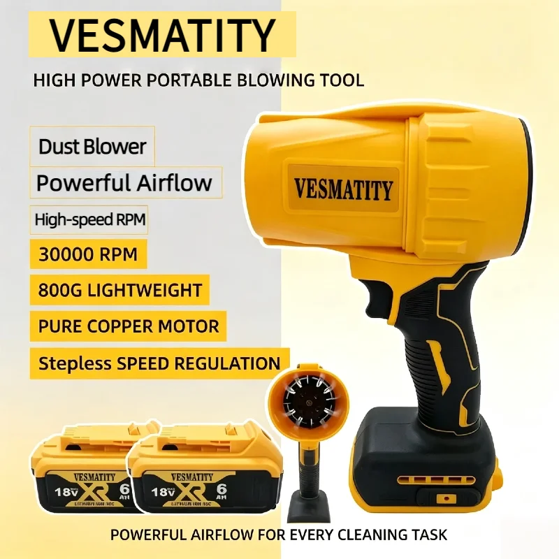 Handheld Dusting Tool Vesmatity Brush-less Turbo Fan Leaf Blower Wire-less 30000RPM 20V for Outdoor Sweeping Leaves And Dust Max