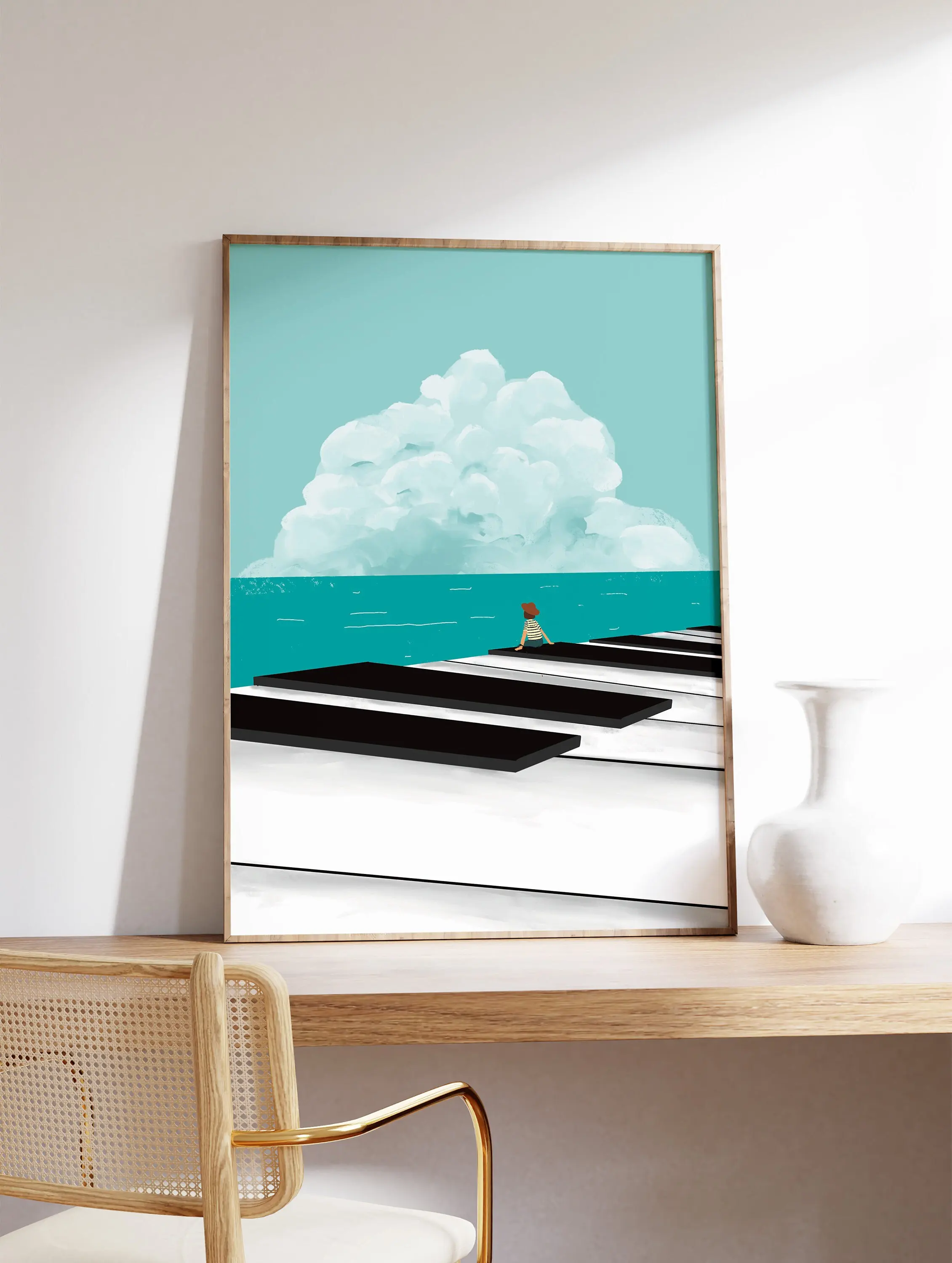 Nordic Modern Abstract Canvas Poster Music Imagination Wall Art Black and White Piano Keys Prints Gift for Musician Home Decor