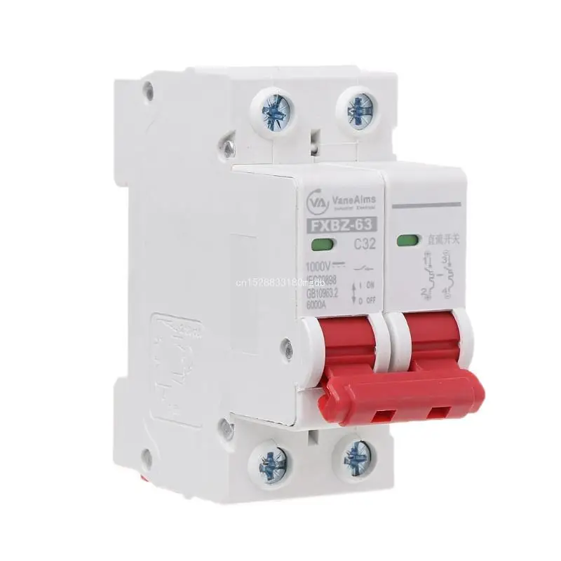 2 Pole 10A/16A/32A/50A/63A 1000V~ C Type Mini Mcb Mounting 35mm Din Breaking Capacity Dropship