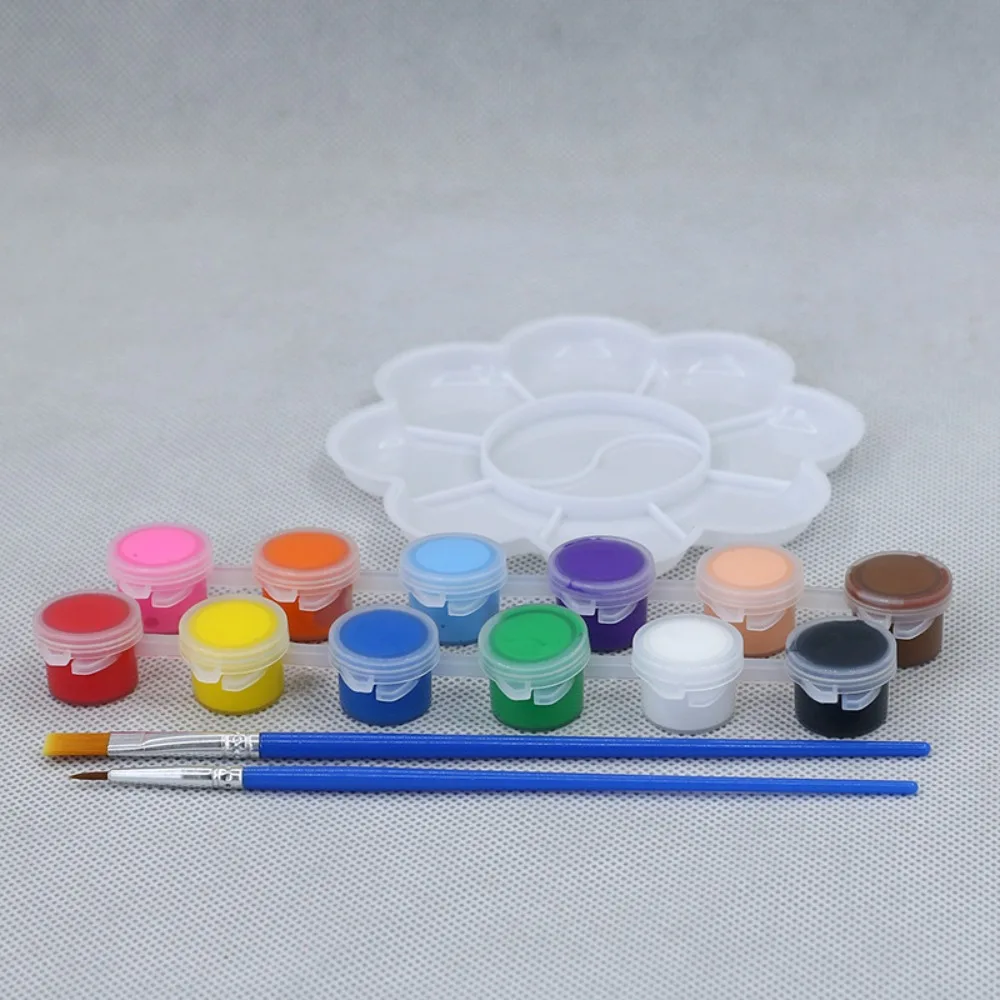 With Palette 12 Colors Acrylic Paint Set Vibrant Homemade 12 Color Craft Paints Color Plaster DIY Acrylic Pigment Children\'s