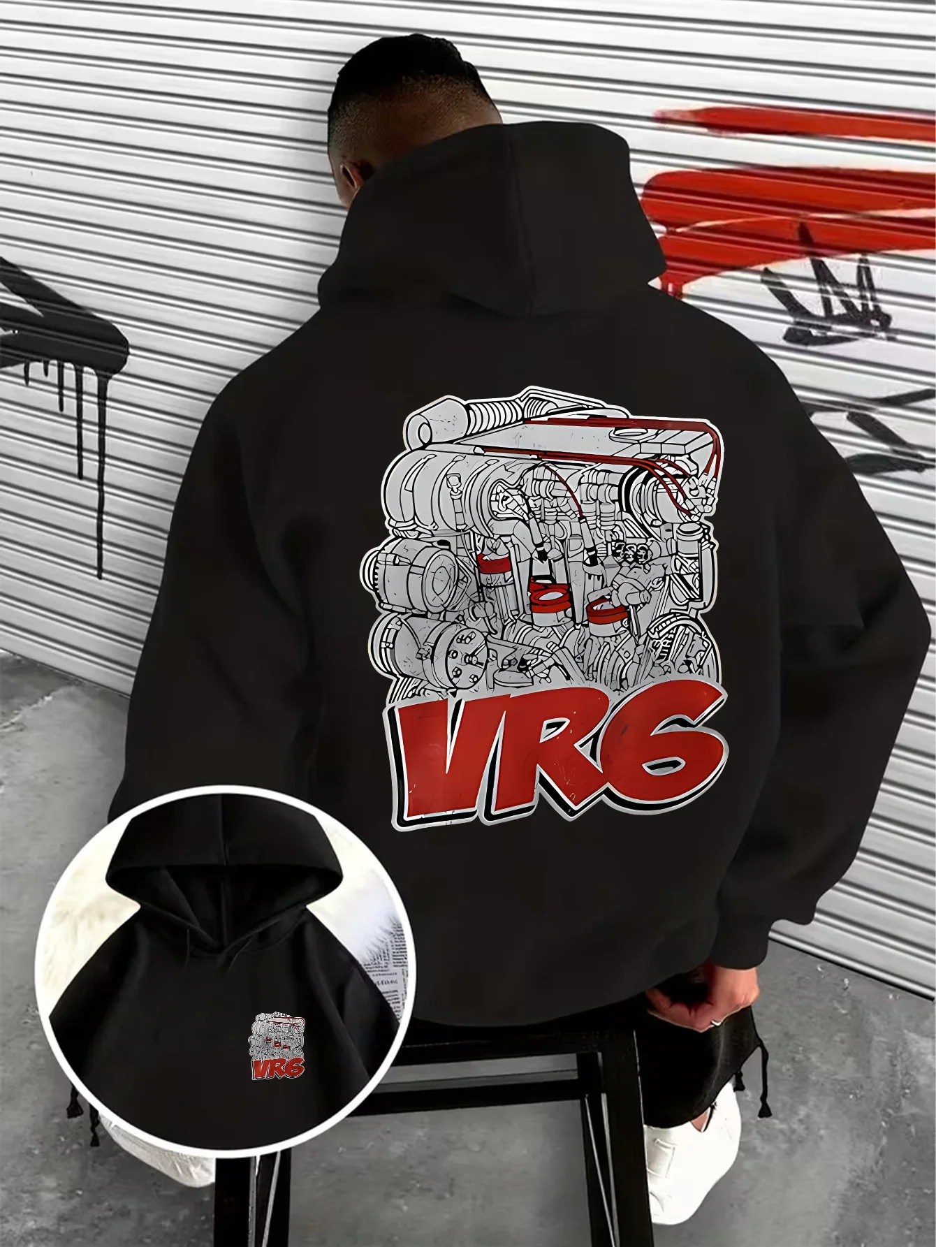 Retro Auto Motor Mechanic Graphic Hoodie For Men Car Engine Art Back Chest Print Pullover Hooded Sweatshirt Casual Street Tops