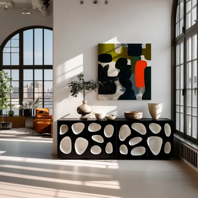 خزانة الشرفة الخشبية 2025 خزانة جانبية جديدة منقوشة لتناول الطعام خزانة جانبية لغرفة المعيشة المنزلية #2