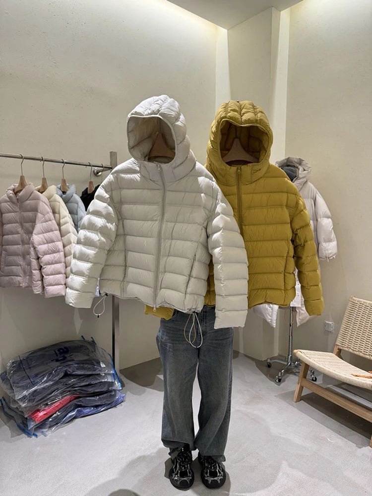 

Autumn and Winter New Lightweight Down Jacket Zipper Hooded Outerwear Women Commute Solid Color Loose Fit Casual Coat