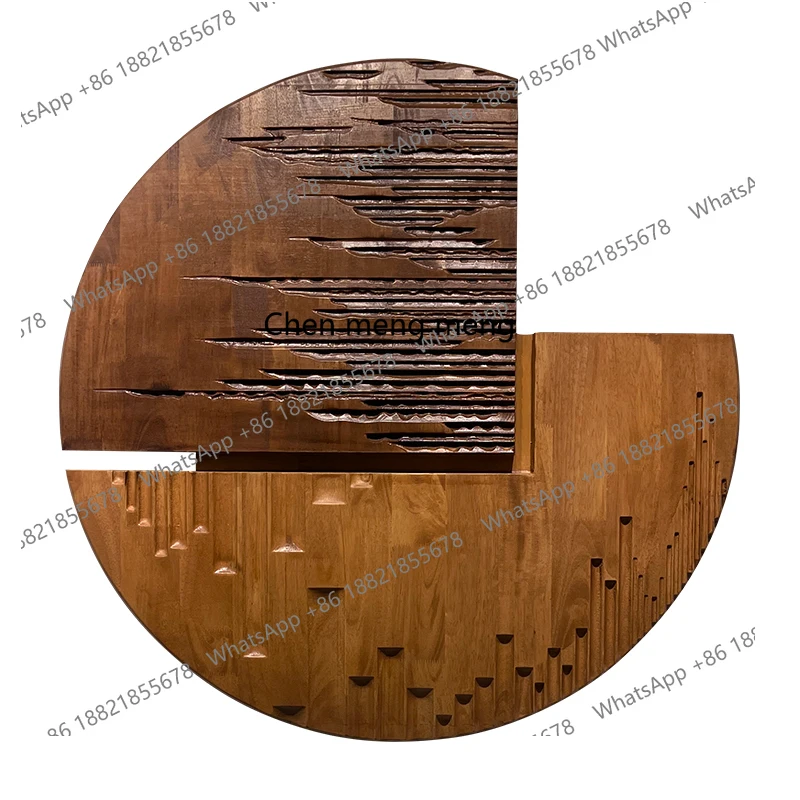 

Irregular round wood carving hanging painting three-dimensional retro porch decorative painting original restaurant wall mural