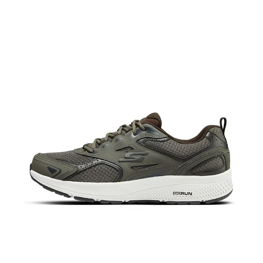 skechers-mesh-cow-leather-low-top-casual-running-shoes-men's-olive-brown-220034-brn