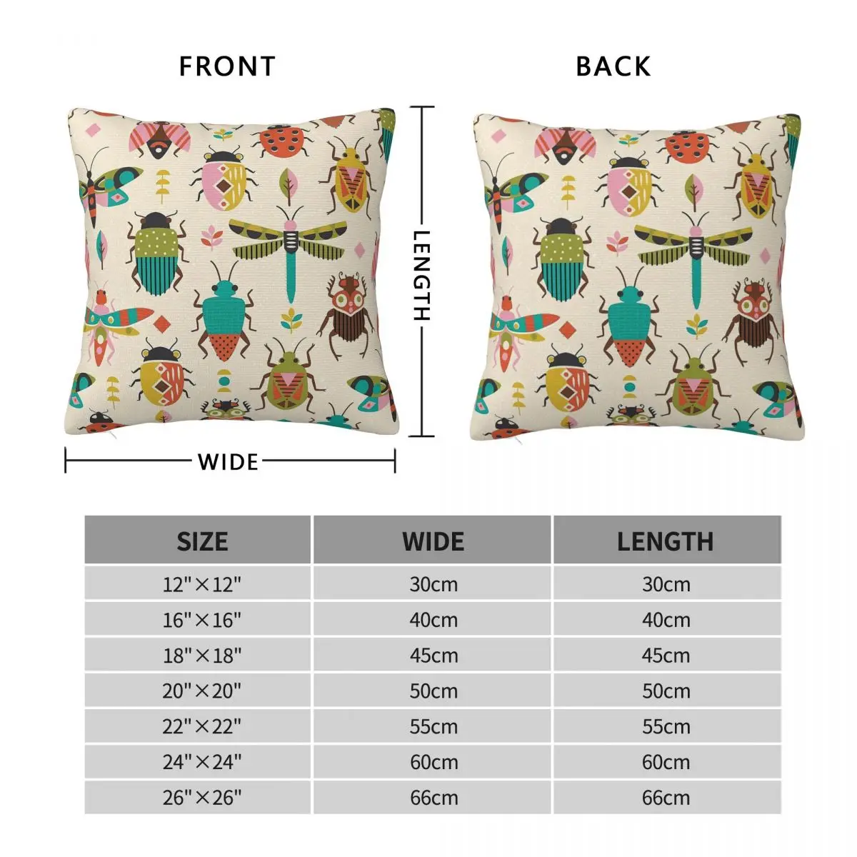 Mid Century Bugs Square Pillowcase Polyester Linen Velvet Pattern Zip Decor Pillow Case Home Cushion Cover 18
