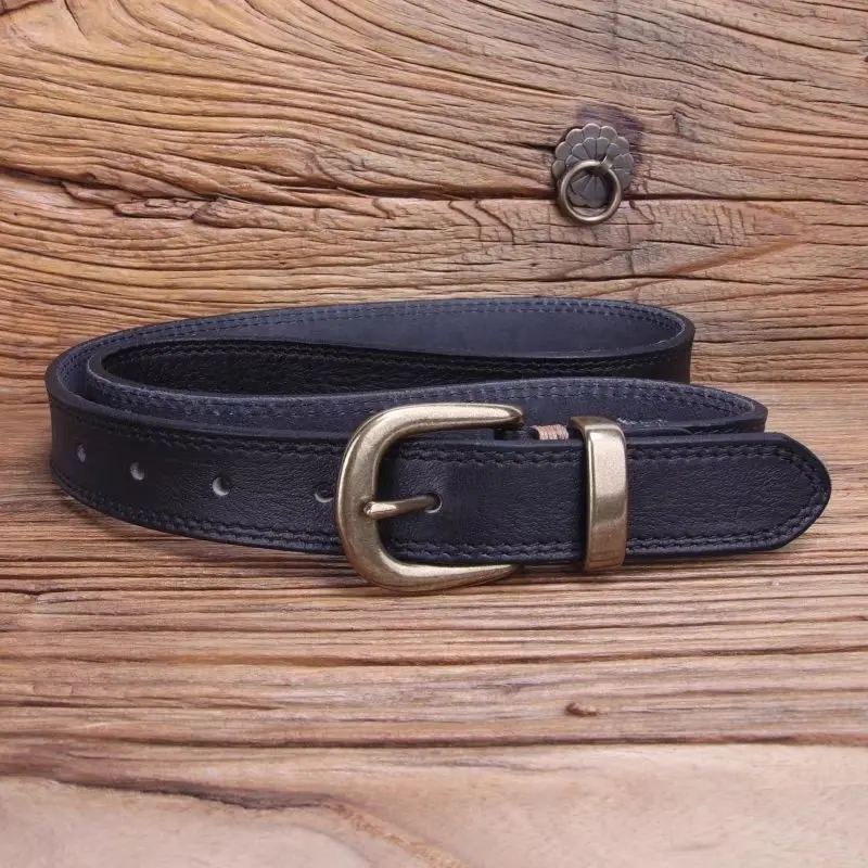 Ceinture en cuir véritable pour femme, cuir de vachette de haute qualité, sangle vintage, ceinture de taille pour femme, environnemental, luxe, cuivre, 2.8cm