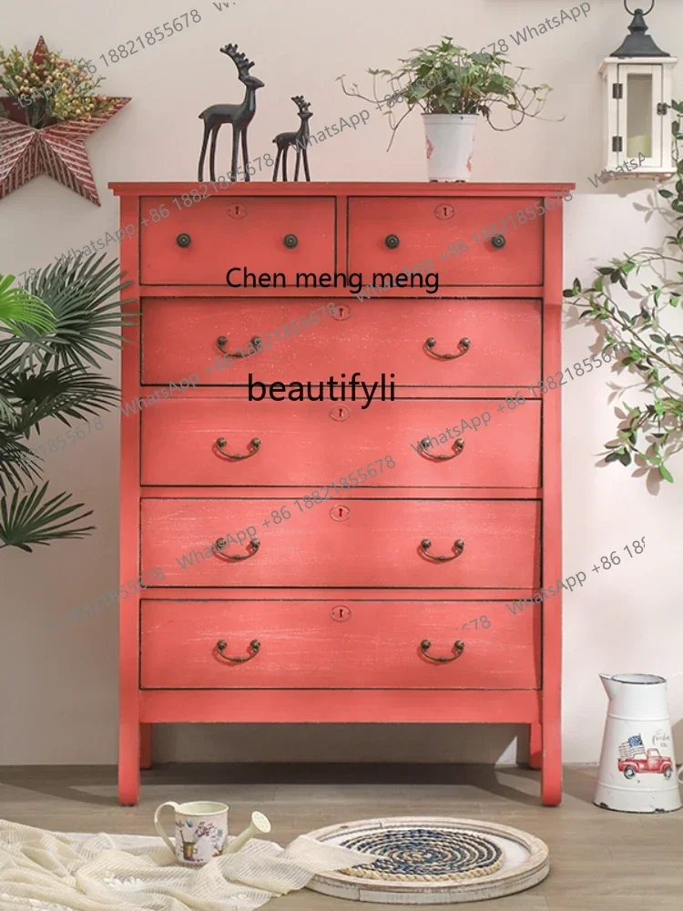 

ss7304American Decoration Wooden Vintage Chest of Drawers Chest of Drawer Multi-Functional Bedroom Locker Six Bucket Storage
