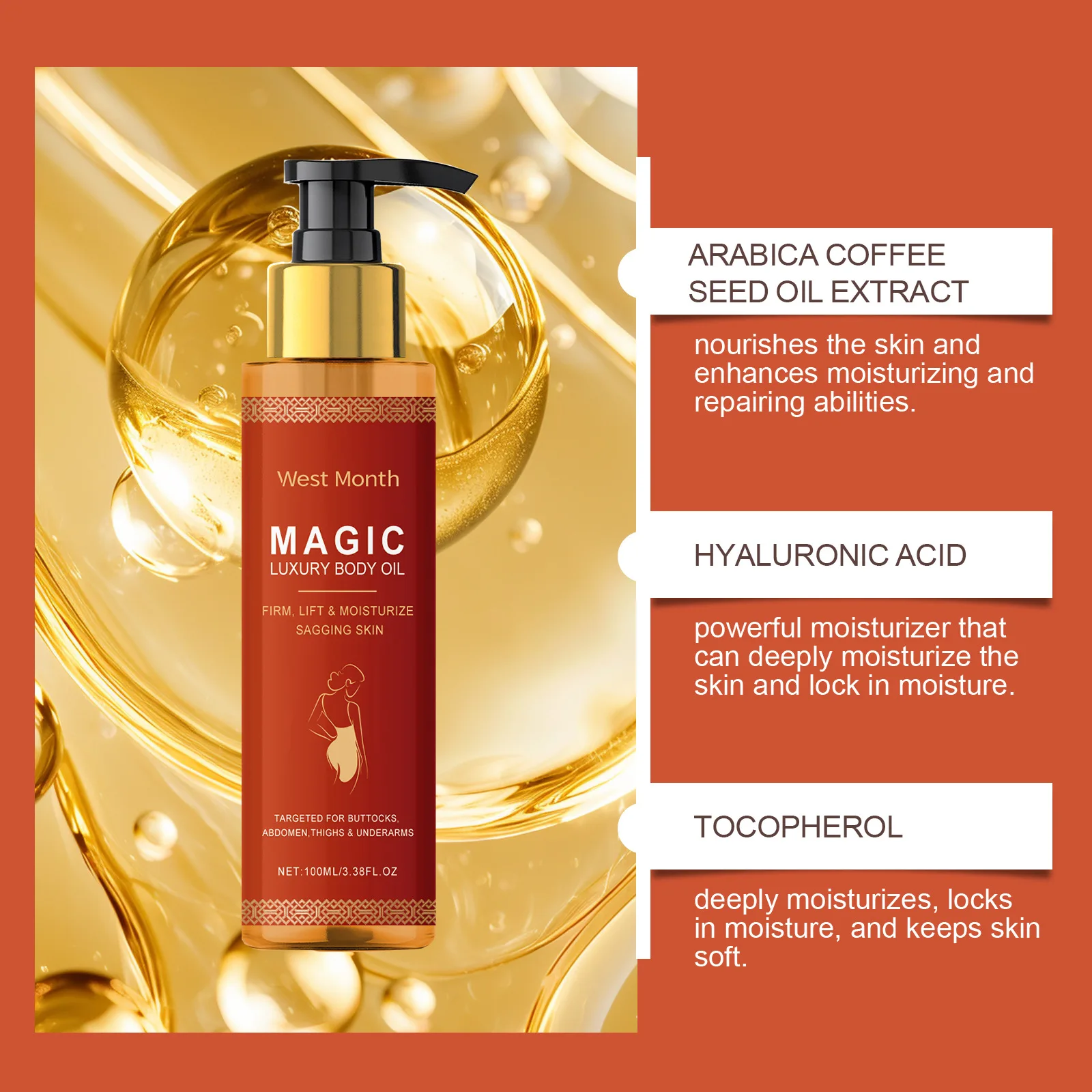 Magic Luxury Body Oil Deeply Moisturizing Dry Skin Tightening Firming Chest Thighs Rejuvenating Repairing Soften Nourishing Oil