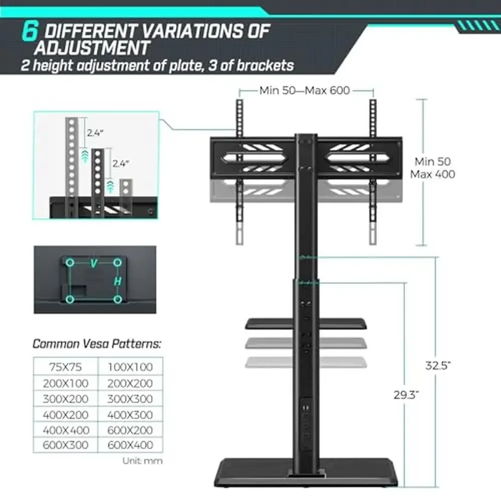 Universal TV Stand with Power Outlet & AV Shelf Swivel Tall TV Stand 32-75 inch TVs Height Adjustable Floor TV Stand Holds up to