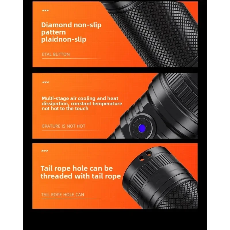 Torcia LED a lungo raggio a luce forte Torcia portatile con ricarica USB con torcia impermeabile con zoom telescopico