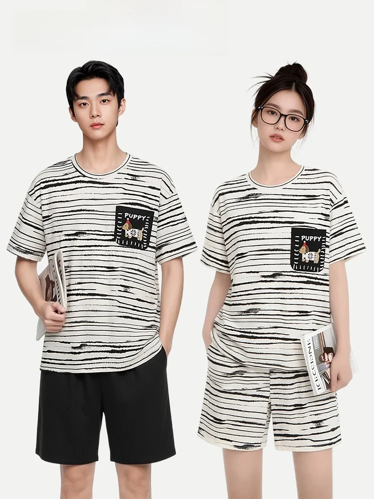 

Couple's Sleepwear Modal Cotton Short Sleeve Home Clothes Cool Feeling Can Be Worn outside Summer Striped Gradient Home Clothes