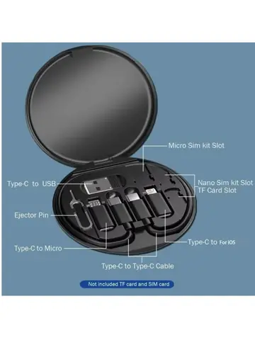 Multi-functional USB data cable storage box, cable kit with multiple USB charging adapters, USB to C-type USB adapter