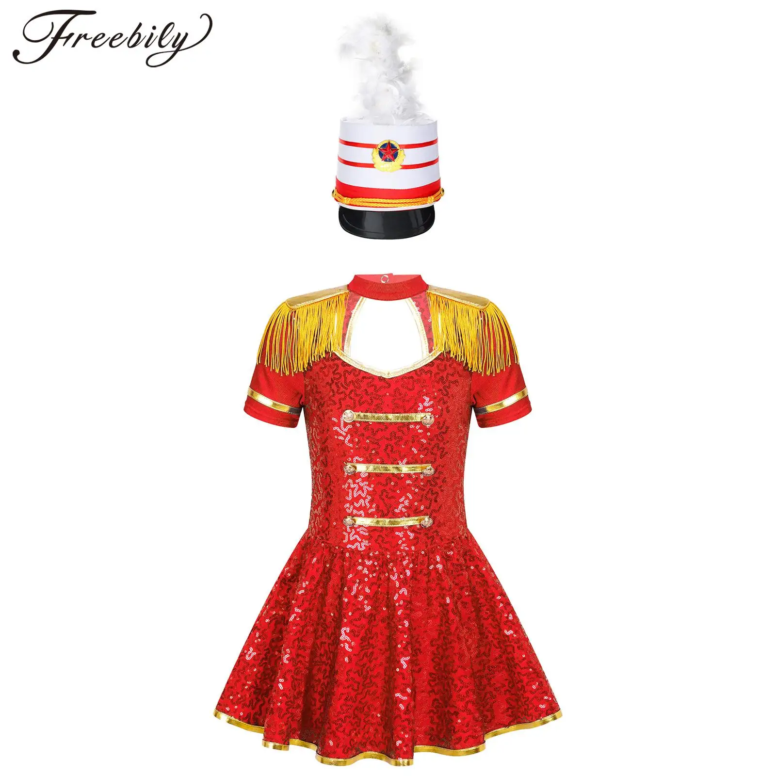 

Kids Girls Drummer Majorette Costumes Marching Band Uniforms Set Circus Ringmaster Costumes for Halloween Cosplay Party