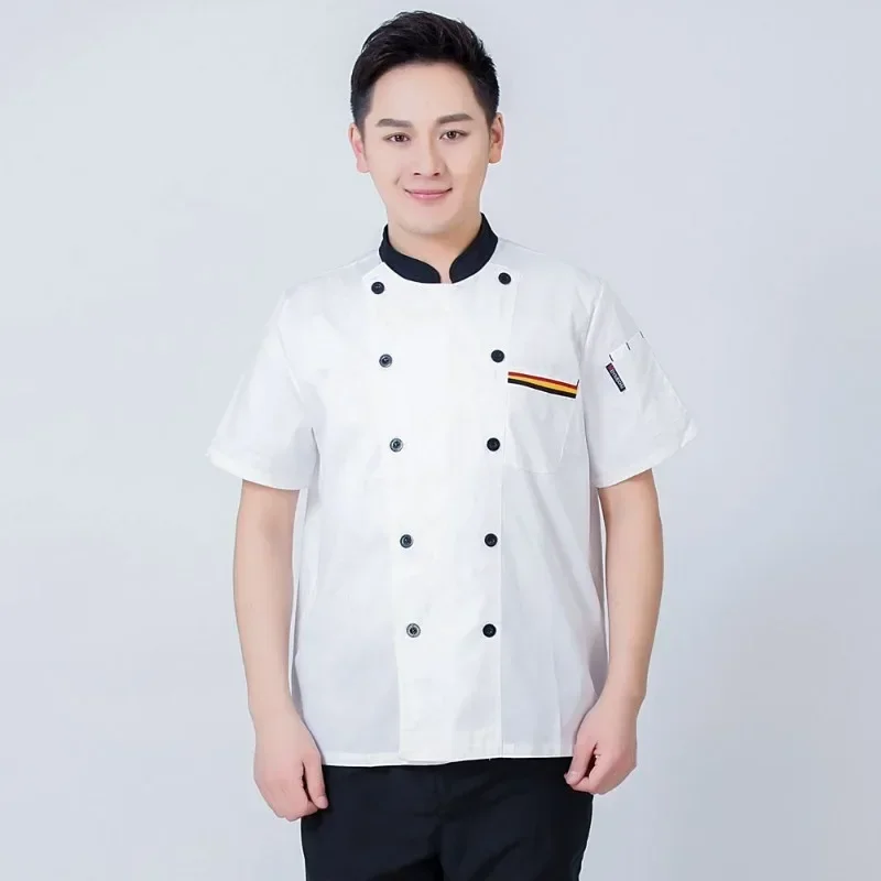 แขนสั้นร้านอาหารโรงอาหารเสื้อผ้าสตรีใหม่โรงแรม Chef Uniform ผู้ชาย Catering เบเกอรี่ Chef ชุดทํางาน