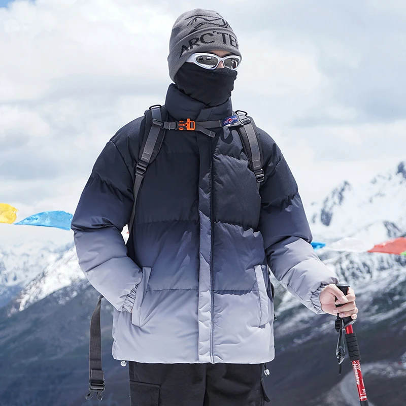 

Mountaineering Outdoor Stand Collar Windproof Parkas Gradient Color Popular Fashion Men's Clothing Men's Thick Warm Parkas