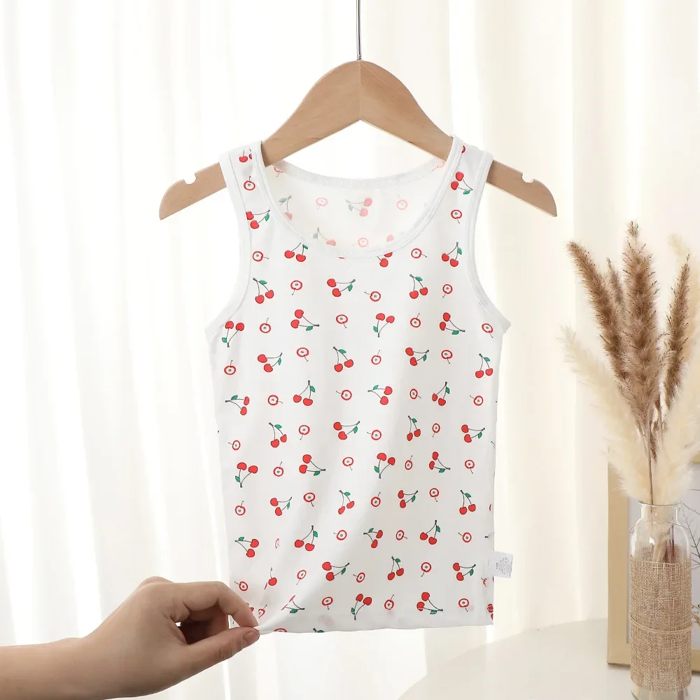 Girls Sleeveless Vest Kids Cartoon Printed Tank Top Baby Cotton Tops Clothing 2024 Summer Children\'s Casual Undershirt