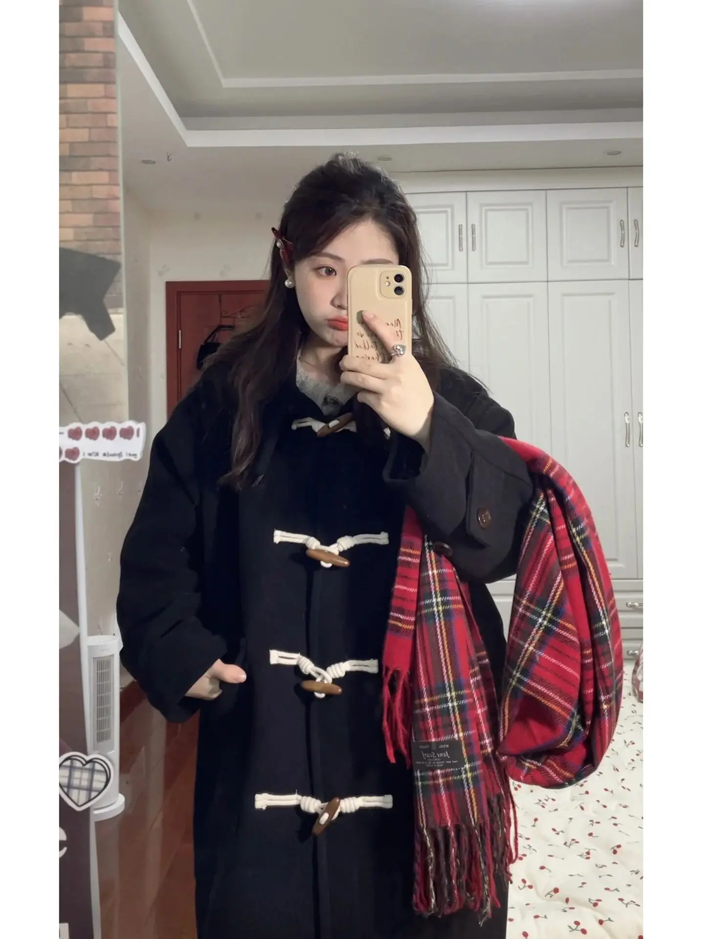 Bla casaco de lã com chapéu de comprimento médio feminino sle versão coreana botão design outono inverno nova chegada faion tendência