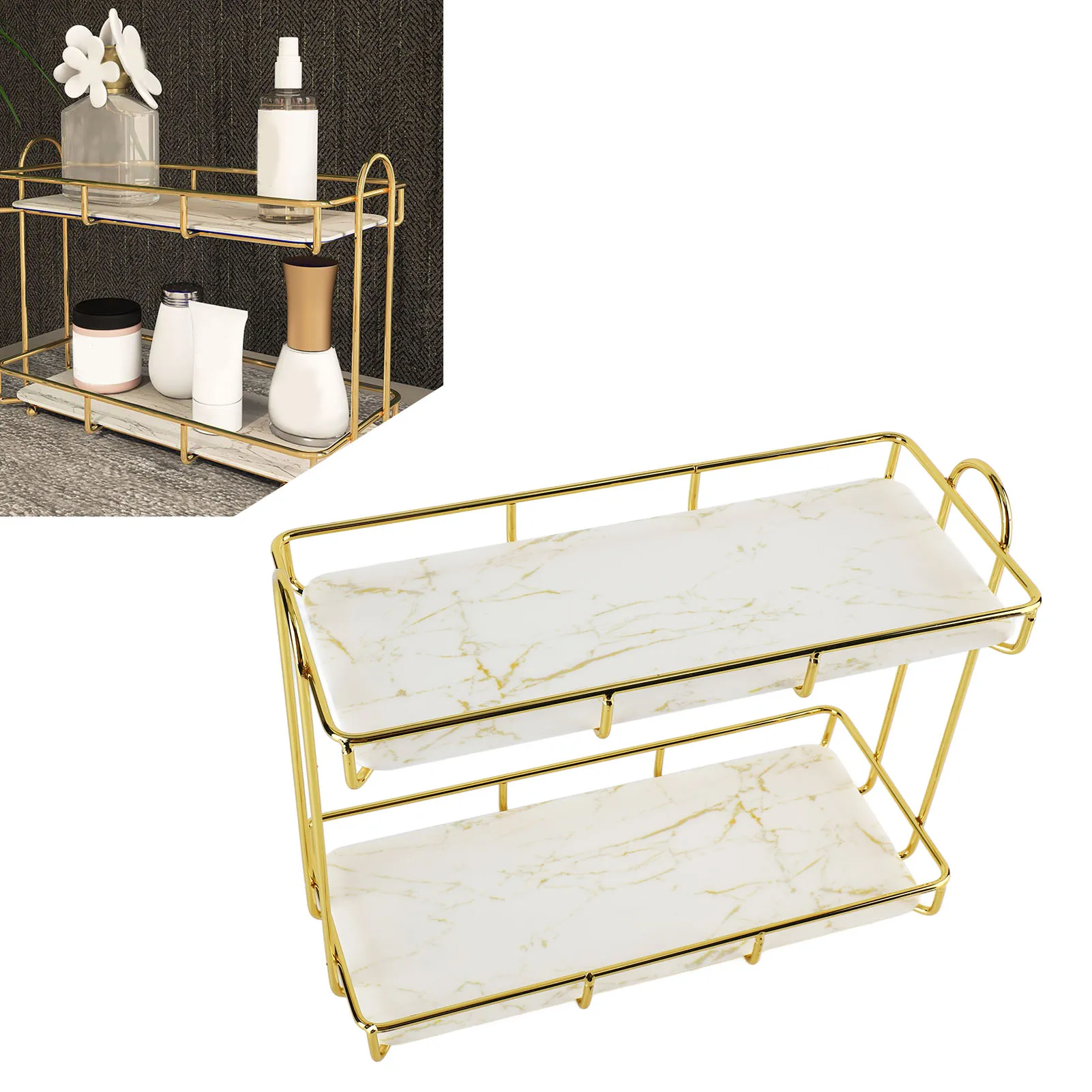 

2 Tier Multifunctional Countertop Storage Rack Gold White Bathroom Makeup Storage Counter Organizer Bathroom Accessories