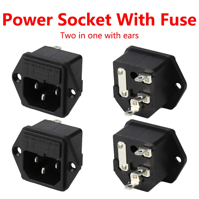 

5PCS LZ-14-F1-3P 3 Pins Panel Mounted Plug Connector lEC320 C14 10A250V AC Electrical Inlet Module Power Socket With 5x20mm Fuse