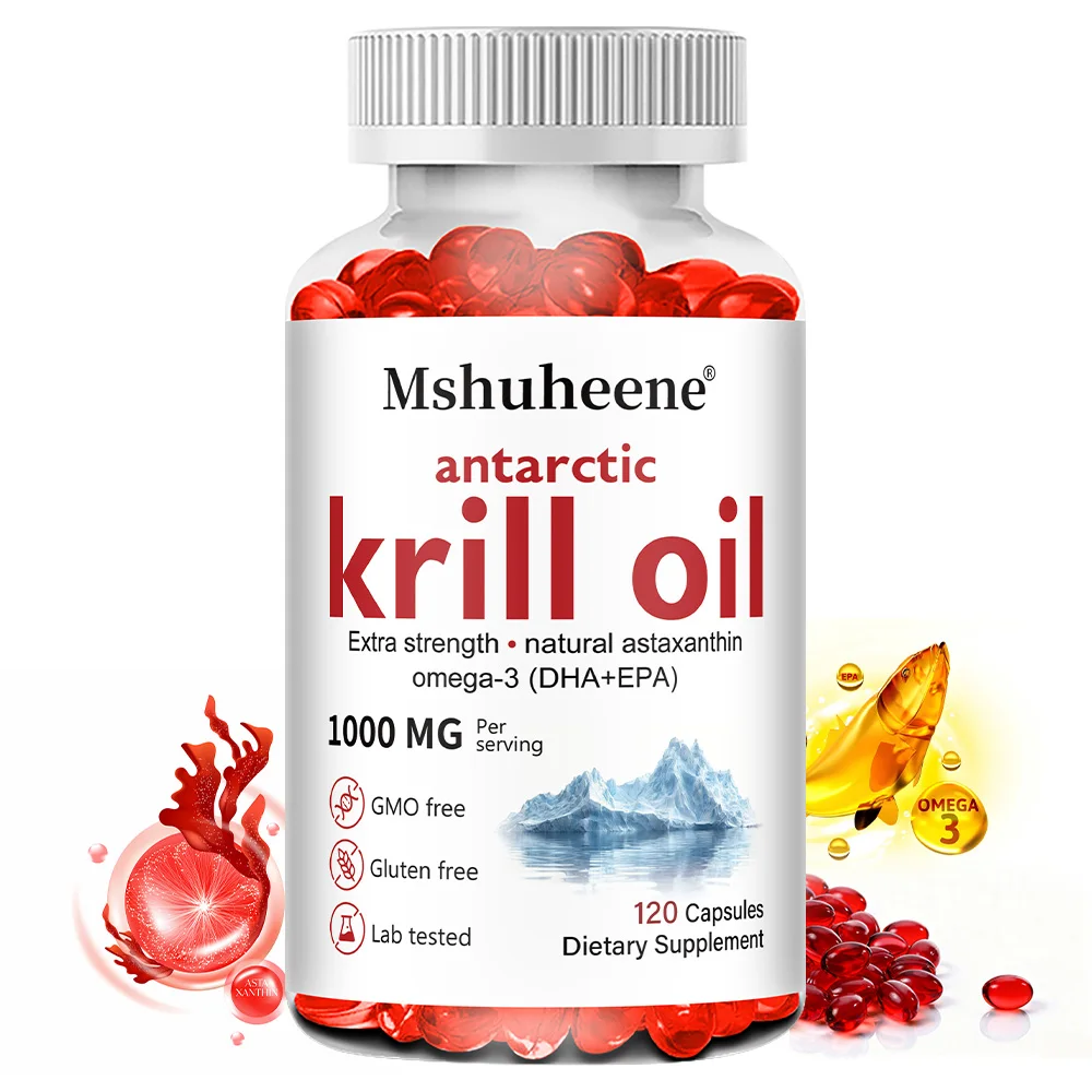 Krill Oil 1000mg Capsules, with Omega-3 EPA DHA Astaxanthin Phospholipids, No Fishy Burps, Heart Brain Joint Support