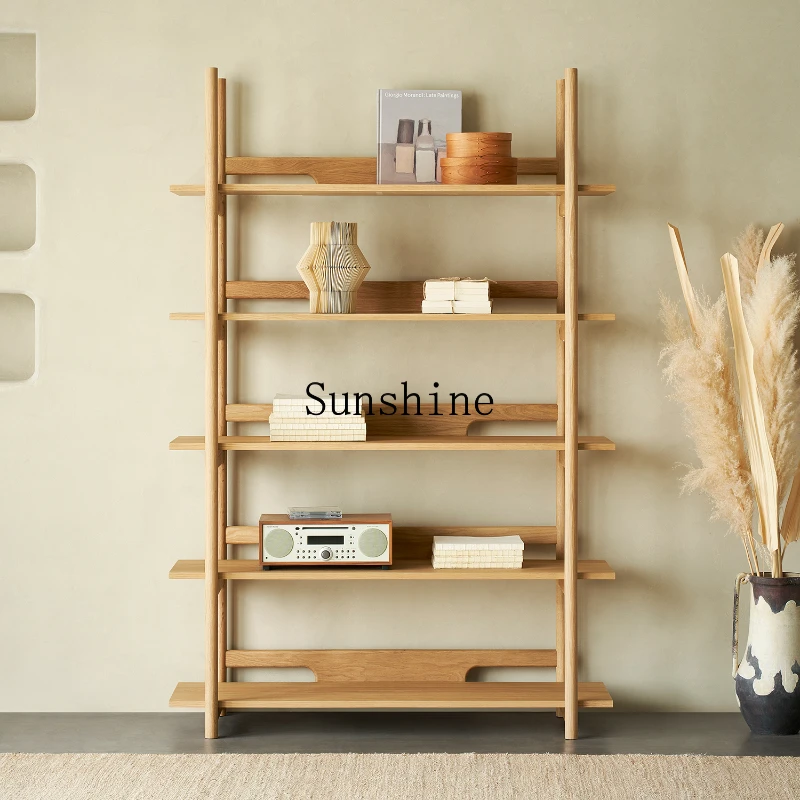 

Japanese log color household living room integrated wall shelf solid wood bookcase