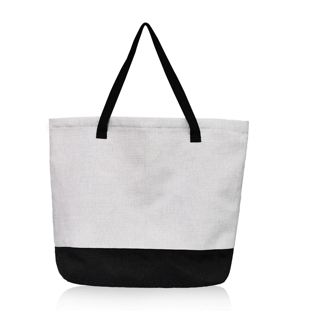 5pcs Handbag Sublimation DIY White Blank Patchwork Black Cotton Linen Large Capacity Totes