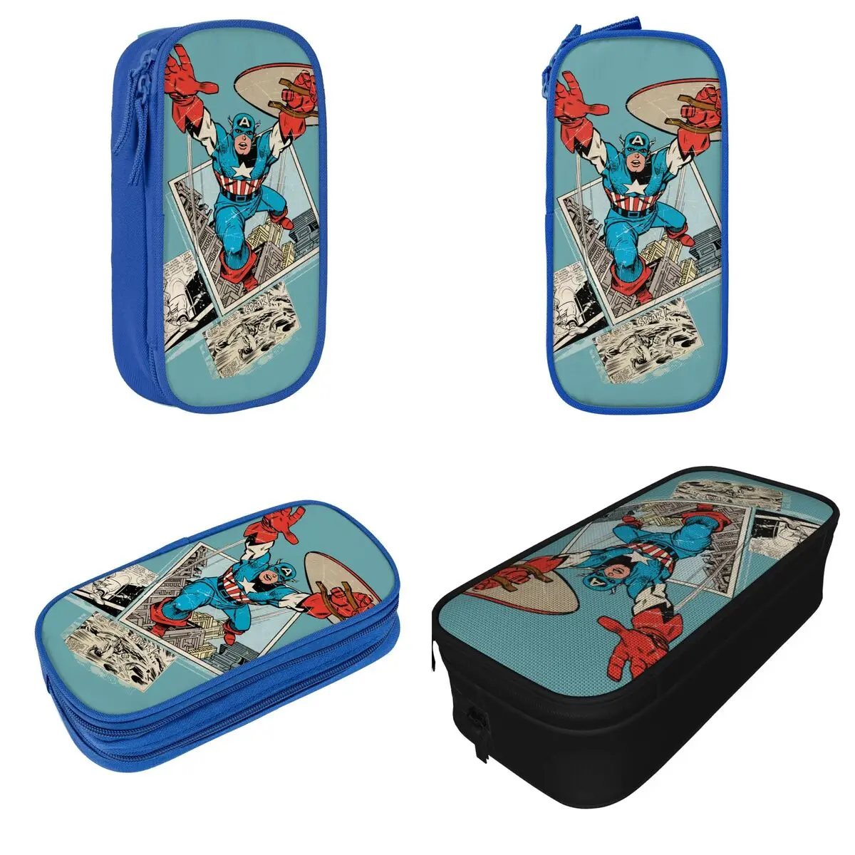 Captain America Leaping Out Of Comic Pencil Case Cute Pen Box Bag Girl Boy Large Storage Office Cosmetic Pencilcases