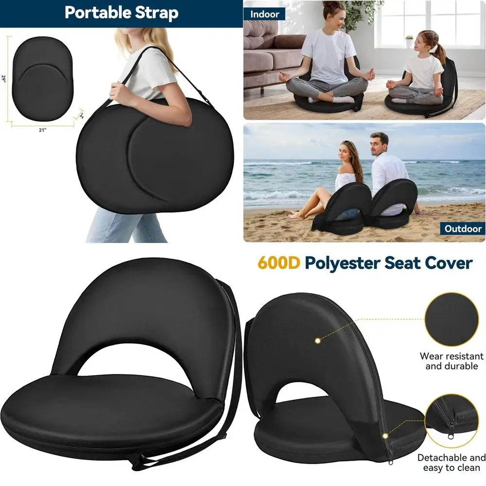 

Adjustable 6-Position Reclining Portable Beach Chair with Back Support for Outdoor, Camping, and Picnic