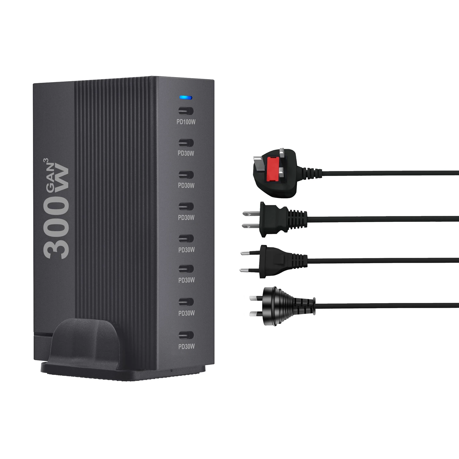 Cargador de escritorio GaN de 300W, cargador PD USB tipo C de 8 puertos, carga rápida 3,0 USB tipo C, cargador USB móvil