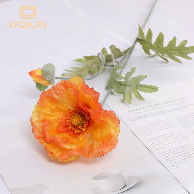 74 cm langer 2-köpfiger künstlicher Blumenstrauß, Heimdekoration, künstlicher Mohn, künstliche Blumen, DIY, handgefertigtes Kunsthandwerk, Geschenk, Hochzeitsdekoration – Detail 8